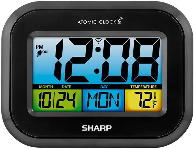 Main image of Sharp Digital Atomic Alarm Clock with LCD Display Always-On Backlight Option, Adjustable Brightness Easy-to-Read Front View, Perfect for Bedroom, Office or Kitchen