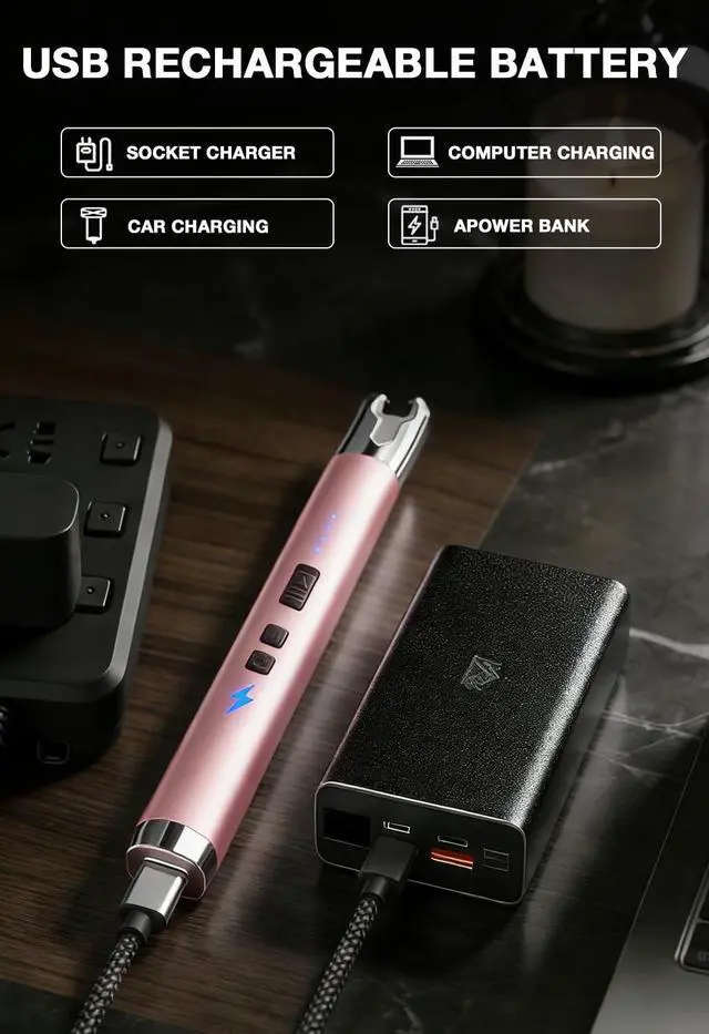 Alt view image 2 of 6 - IUIRE Electric Candle Lighter with Flashlight USB C Rechargeable Arc Lighters for Candles Windproof Plasma for Camping BBQ Stove Home Emergency with Safety Switch & LED Battery Display