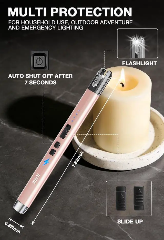 Alt view image 4 of 6 - IUIRE Electric Candle Lighter with Flashlight USB C Rechargeable Arc Lighters for Candles Windproof Plasma for Camping BBQ Stove Home Emergency with Safety Switch & LED Battery Display