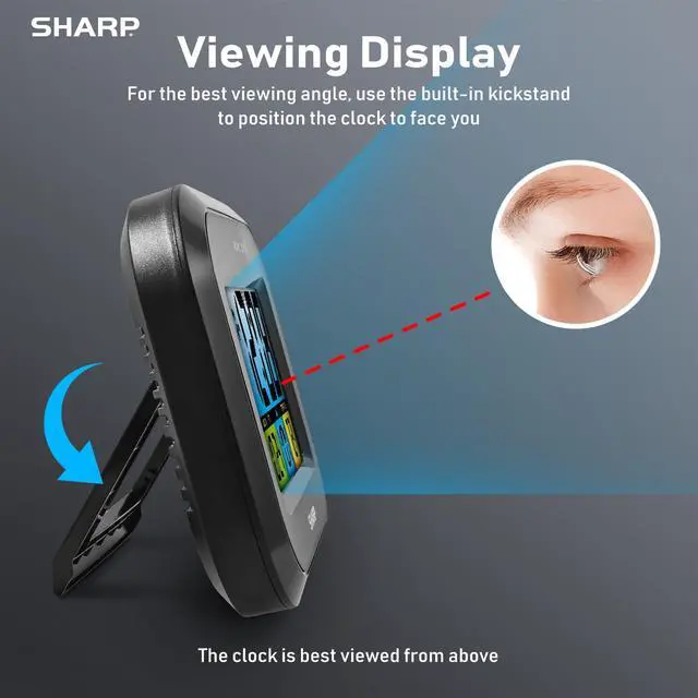 Alt view image 3 of 7 - Sharp Digital Atomic Alarm Clock with LCD Display Always-On Backlight Option, Adjustable Brightness Easy-to-Read Front View, Perfect for Bedroom, Office or Kitchen