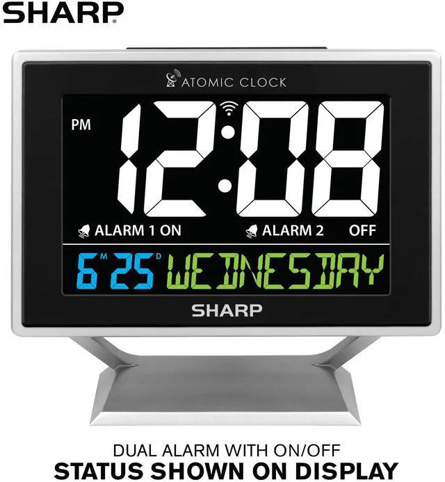 Alt view image 2 of 7 - Desktop Dual Alarm Clock with Color Display - Atomic Accuracy - Calendar & Day of Week Time/Date Display