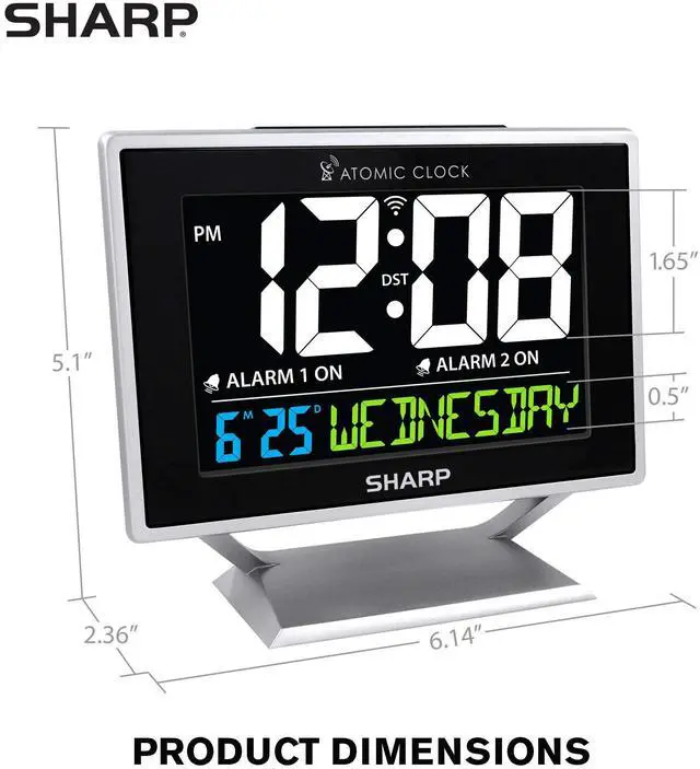 Alt view image 5 of 7 - Desktop Dual Alarm Clock with Color Display - Atomic Accuracy - Calendar & Day of Week Time/Date Display