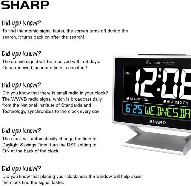 Alt view image 6 of 7 - Desktop Dual Alarm Clock with Color Display - Atomic Accuracy - Calendar & Day of Week Time/Date Display