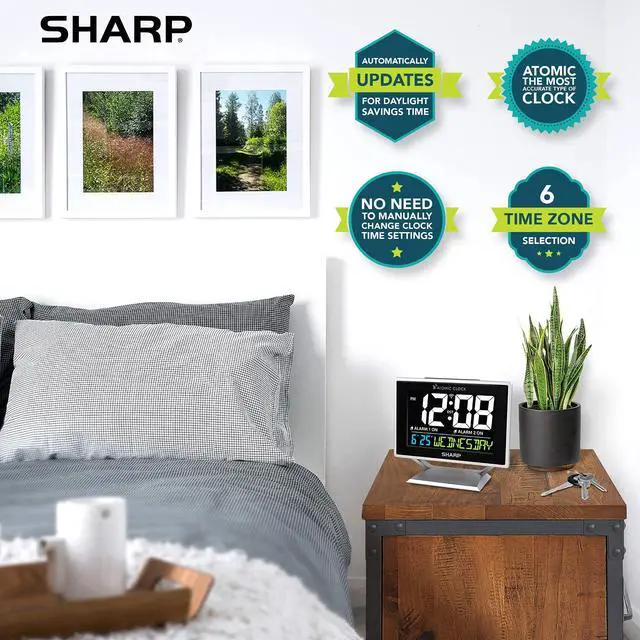 Alt view image 7 of 7 - Desktop Dual Alarm Clock with Color Display - Atomic Accuracy - Calendar & Day of Week Time/Date Display