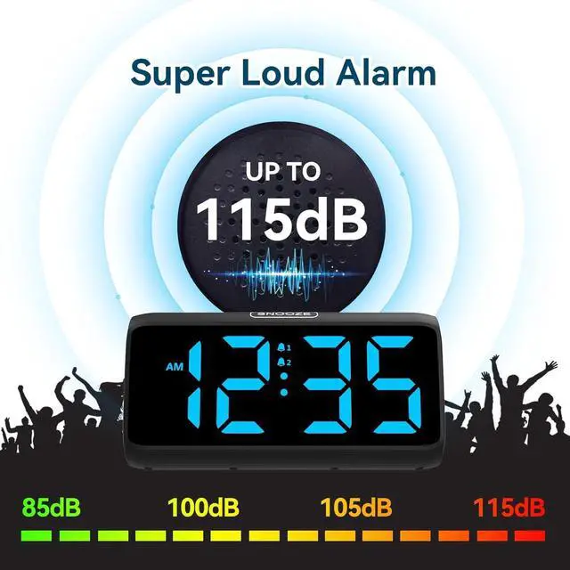 Alt view image 3 of 6 - Digital Alarm Clocks for Bedrooms, Loud Alarm Clock with Dual Alarms, Bold Digits, 5 Dimmers, 4 Volumes, Snooze, Bedside Clock for Deep Sleepers Kids Teens Seniors, Plug in Clock, Easy to Set
