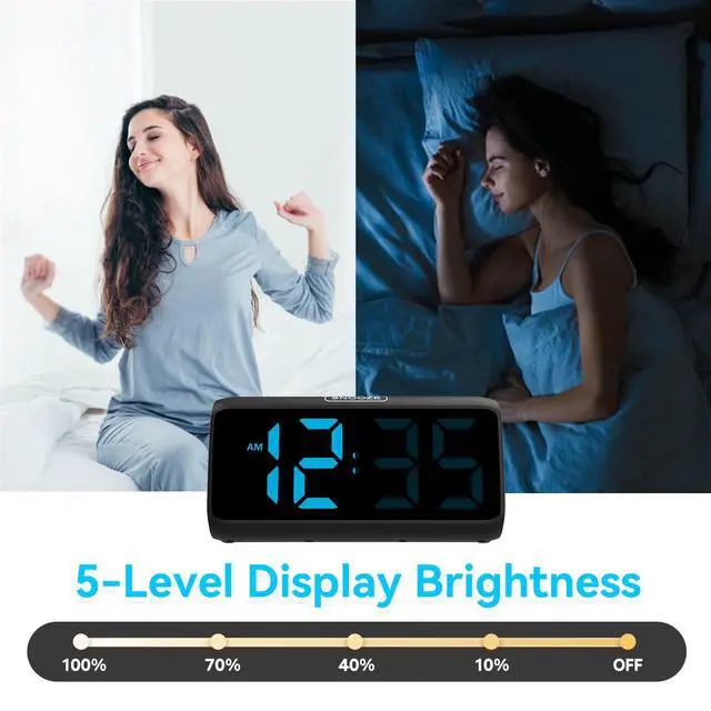 Alt view image 4 of 6 - Digital Alarm Clocks for Bedrooms, Loud Alarm Clock with Dual Alarms, Bold Digits, 5 Dimmers, 4 Volumes, Snooze, Bedside Clock for Deep Sleepers Kids Teens Seniors, Plug in Clock, Easy to Set