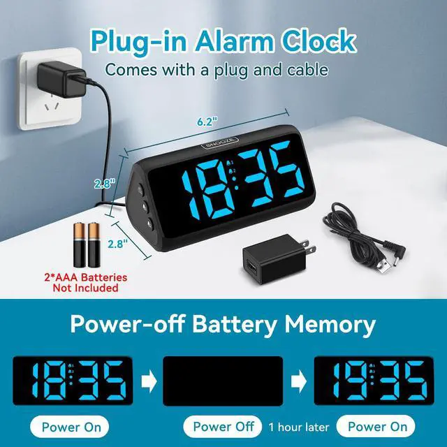 Alt view image 5 of 6 - Digital Alarm Clocks for Bedrooms, Loud Alarm Clock with Dual Alarms, Bold Digits, 5 Dimmers, 4 Volumes, Snooze, Bedside Clock for Deep Sleepers Kids Teens Seniors, Plug in Clock, Easy to Set