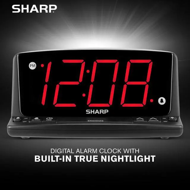 Alt view image 3 of 7 - Sharp LED Digital Alarm Clock Simple Operation - Easy to See Large Numbers, Built in Night Light, Loud Beep Alarm with Snooze, Bright Big Red Digit Display