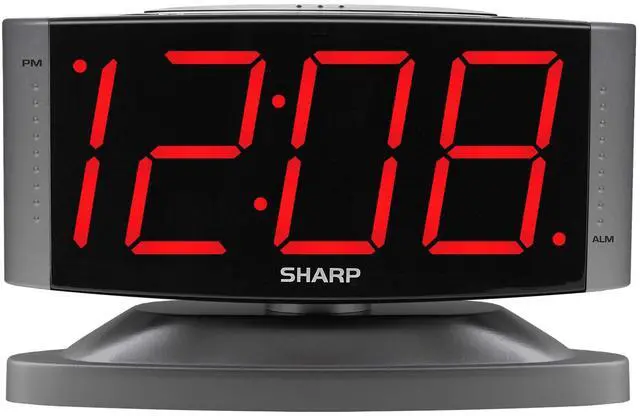 Main image of Sharp Home LED Digital Alarm Clock Swivel Base - Outlet Powered, Simple Operation, Alarm, Snooze, Brightness Dimmer, Big Red Digit Display, Gun Metal Grey Case