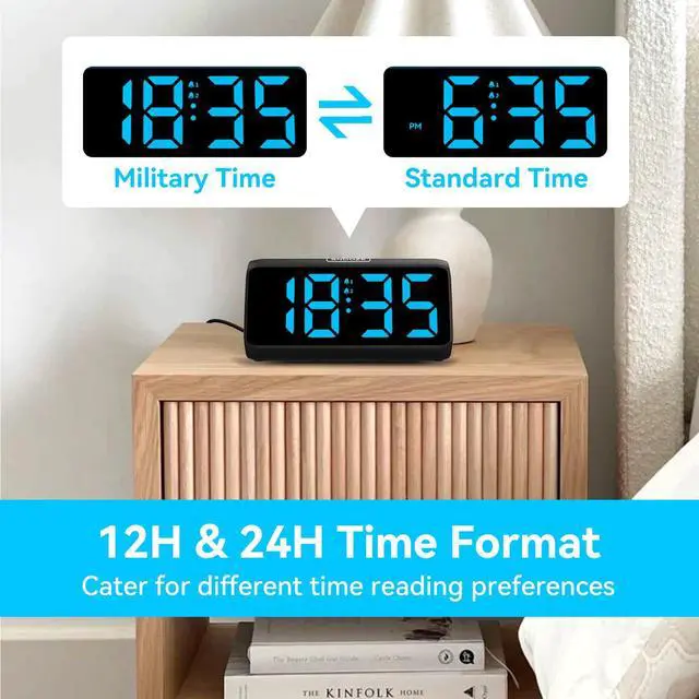 Alt view image 6 of 6 - Digital Alarm Clocks for Bedrooms, Loud Alarm Clock with Dual Alarms, Bold Digits, 5 Dimmers, 4 Volumes, Snooze, Bedside Clock for Deep Sleepers Kids Teens Seniors, Plug in Clock, Easy to Set