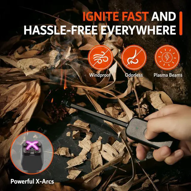 Alt view image 2 of 7 - Candle Lighter, Windproof Electric Lighter Arc Lighter with USB-C Charging Battery Indicator | X-Type Plasma Beams | for Candles, Cooking, Stoves, Camping