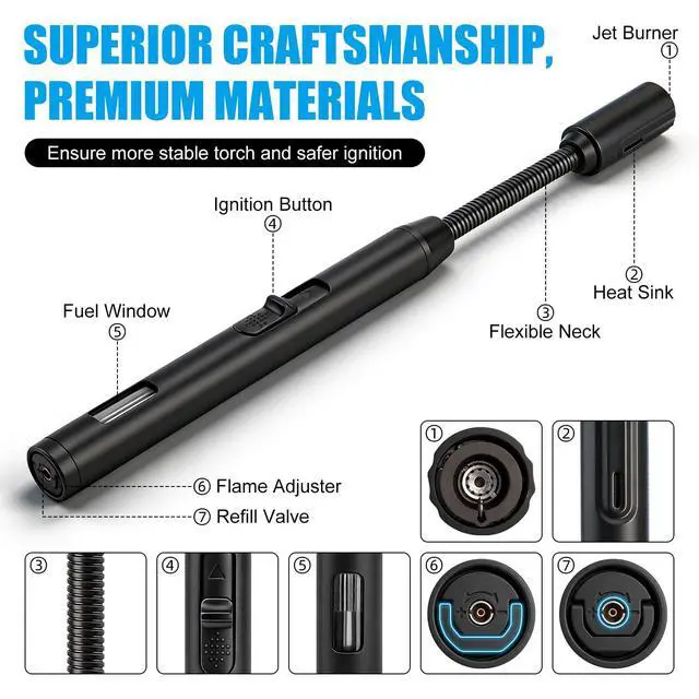 Alt view image 2 of 7 - LcFun Torch Lighter Refillable Butane Lighters with Flexible Long Neck and Visible Fuel Window, Windproof Jet Flame Long Matches for Candles Grill Fireplace Kitchen Camping (Butane Not Included)