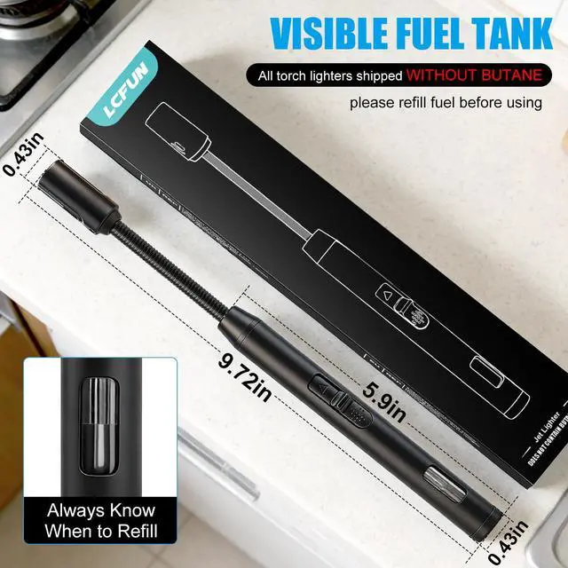 Alt view image 5 of 7 - LcFun Torch Lighter Refillable Butane Lighters with Flexible Long Neck and Visible Fuel Window, Windproof Jet Flame Long Matches for Candles Grill Fireplace Kitchen Camping (Butane Not Included)