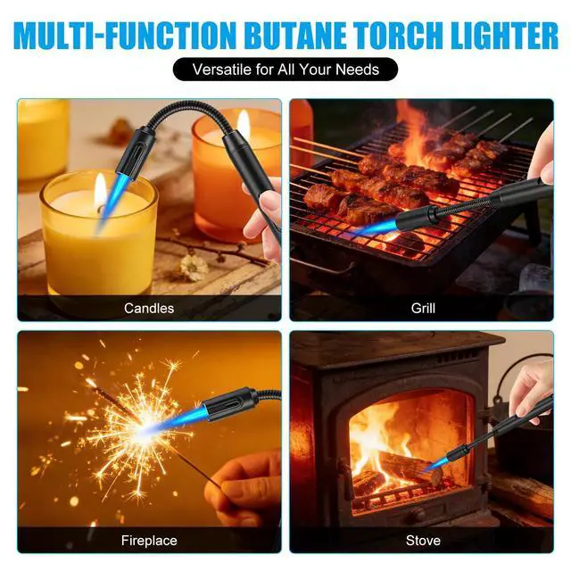 Alt view image 7 of 7 - LcFun Torch Lighter Refillable Butane Lighters with Flexible Long Neck and Visible Fuel Window, Windproof Jet Flame Long Matches for Candles Grill Fireplace Kitchen Camping (Butane Not Included)