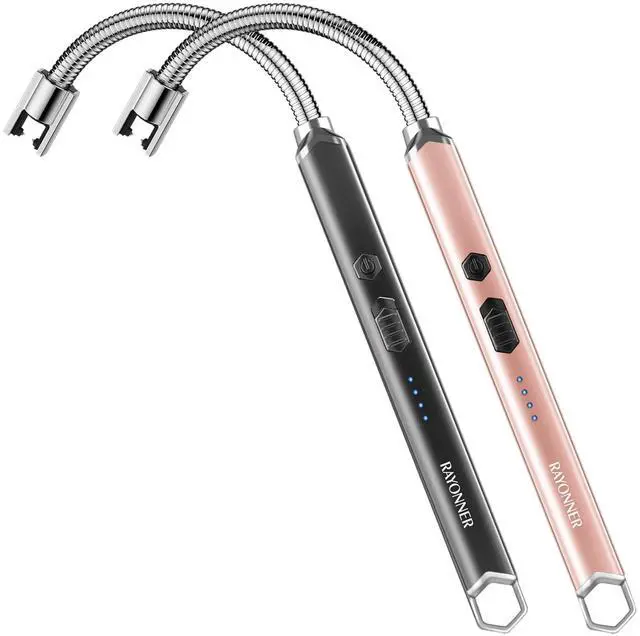 Main image of RAYONNER USB Rechargeable Electric Candle Lighter Windproof Plasma Arc Lighter with Flexible Neck for Deep Jars, BBQ, Camping Flameless Fire Starter Christmas Stocking Stuffers Gift (Black&Rose Gold)