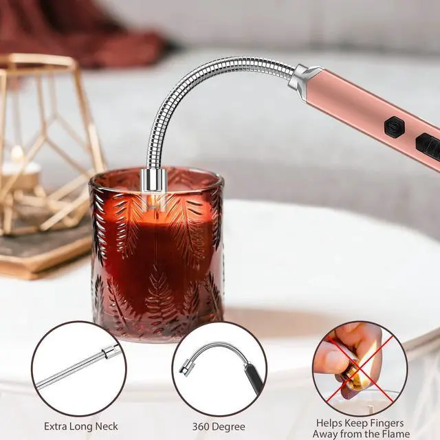 Alt view image 3 of 7 - RAYONNER USB Rechargeable Electric Candle Lighter Windproof Plasma Arc Lighter with Flexible Neck for Deep Jars, BBQ, Camping Flameless Fire Starter Christmas Stocking Stuffers Gift (Black&Rose Gold)
