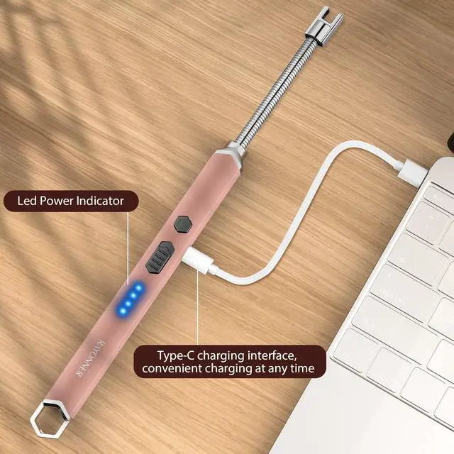 Alt view image 5 of 7 - RAYONNER USB Rechargeable Electric Candle Lighter Windproof Plasma Arc Lighter with Flexible Neck for Deep Jars, BBQ, Camping Flameless Fire Starter Christmas Stocking Stuffers Gift (Black&Rose Gold)