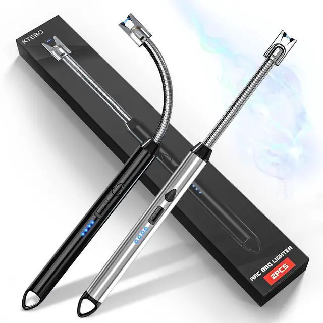 Main image of 2 Pack Plasma Arc Electric Candle Lighters Rechargeable, Flexible Gooseneck Long Reach for Scented Candles, BBQ Grill &Camping - Windproof Design Lighters - Stocking Stuffers, Black & Sliver