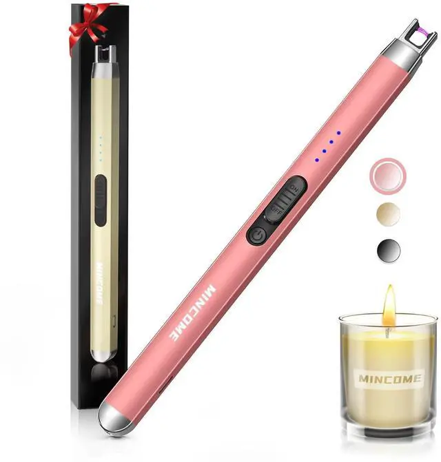 Main image of candle Lighter, Rechargeable USB Long Lighters, Windproof Flameless Lighte with LED Power Display Safety Switch, Arc Electric Lighters for Candle Birthday Camping BBQ(Rose Gold)