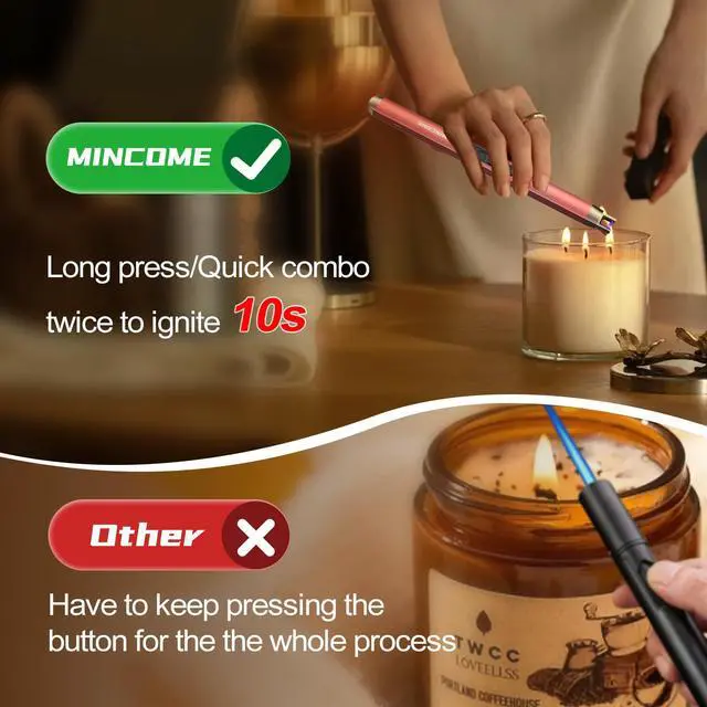 Alt view image 4 of 7 - candle Lighter, Rechargeable USB Long Lighters, Windproof Flameless Lighte with LED Power Display Safety Switch, Arc Electric Lighters for Candle Birthday Camping BBQ(Rose Gold)