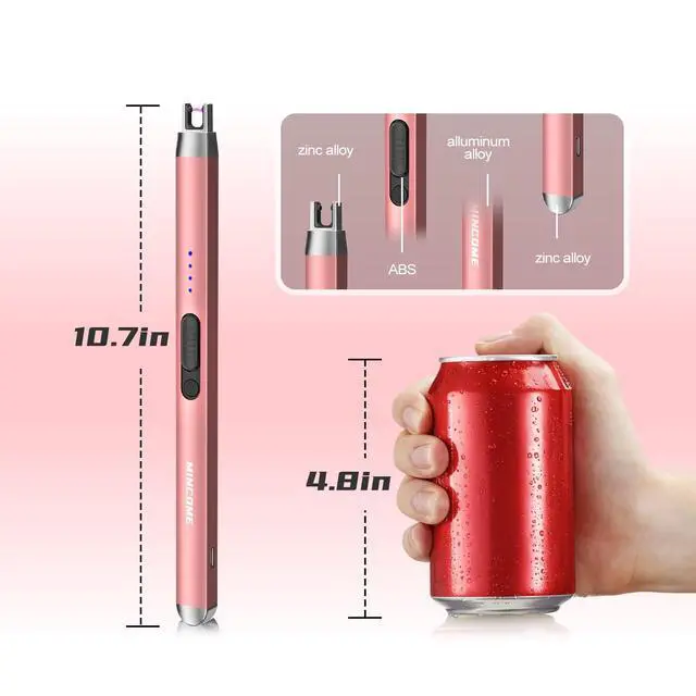 Alt view image 7 of 7 - candle Lighter, Rechargeable USB Long Lighters, Windproof Flameless Lighte with LED Power Display Safety Switch, Arc Electric Lighters for Candle Birthday Camping BBQ(Rose Gold)