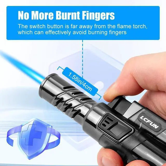 Alt view image 3 of 7 - LcFun Torch Lighter 2 Pack Windproof Adjustable Single Jet Flame Butane Lighter Refillable Gas Lighter for Candle Camping Grill BBQ Fireplace (Butane Not Included)