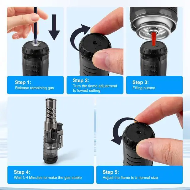 Alt view image 6 of 7 - LcFun Torch Lighter 2 Pack Windproof Adjustable Single Jet Flame Butane Lighter Refillable Gas Lighter for Candle Camping Grill BBQ Fireplace (Butane Not Included)