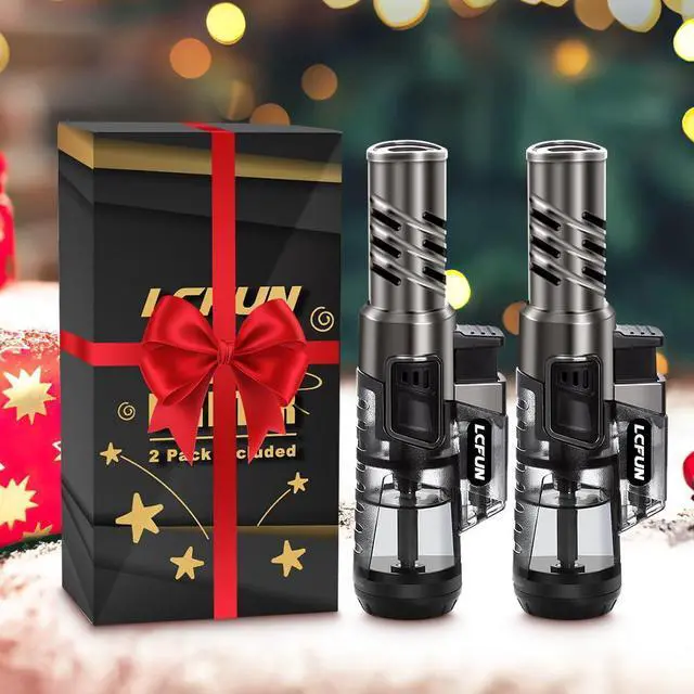 Alt view image 7 of 7 - LcFun Torch Lighter 2 Pack Windproof Adjustable Single Jet Flame Butane Lighter Refillable Gas Lighter for Candle Camping Grill BBQ Fireplace (Butane Not Included)