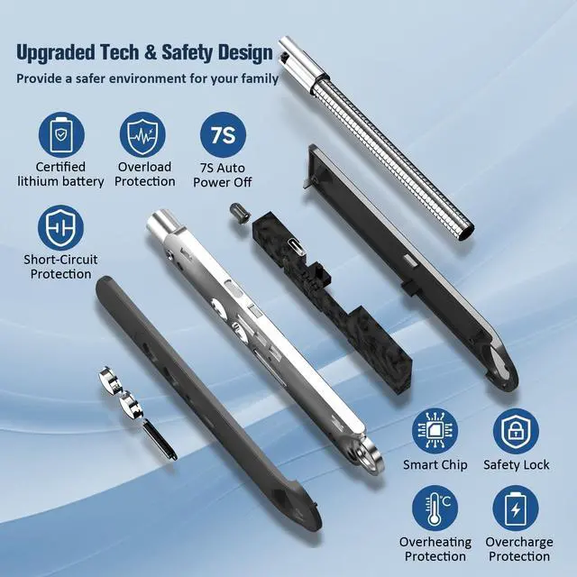 Alt view image 6 of 7 - Lighters for Candle,Flameless Plasma Arc Electric Lighter USB C Rechargeable, Long Flexible Neck with Safety Switch for Birthday, Fireplace, Stocking Stuffers Gifts (Black)