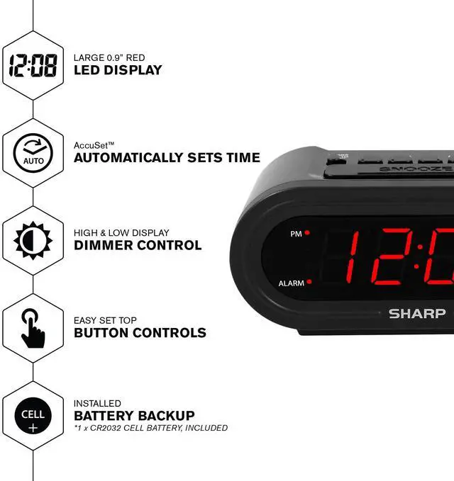 Alt view image 2 of 6 - AccuSet Automatic Smart Alarm Clock Self-Setting Digital Clock, Auto Time & DST Adjustment, Easy-Read Red LED Display, Battery Backup, Simple Plug-and-Play Clock for Seniors & Bedrooms