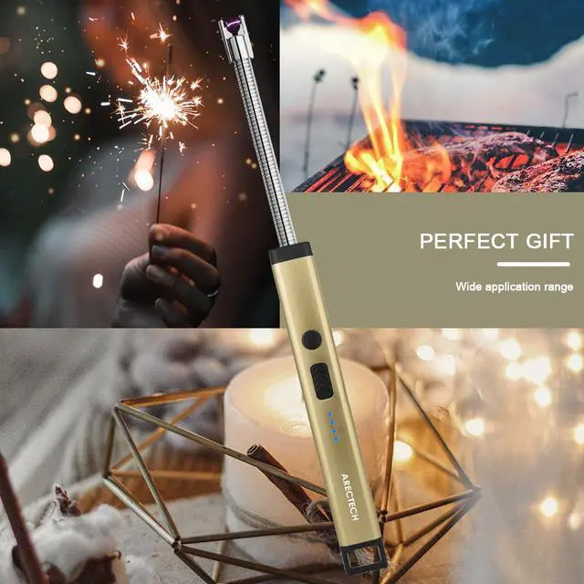 Alt view image 6 of 7 - ARECTECH Candle Electric Lighter Rechargeable USB Arc Lighters for Candle Camping Fireworks Christmas Birthday Gifts with LED Light for Men Women Gold