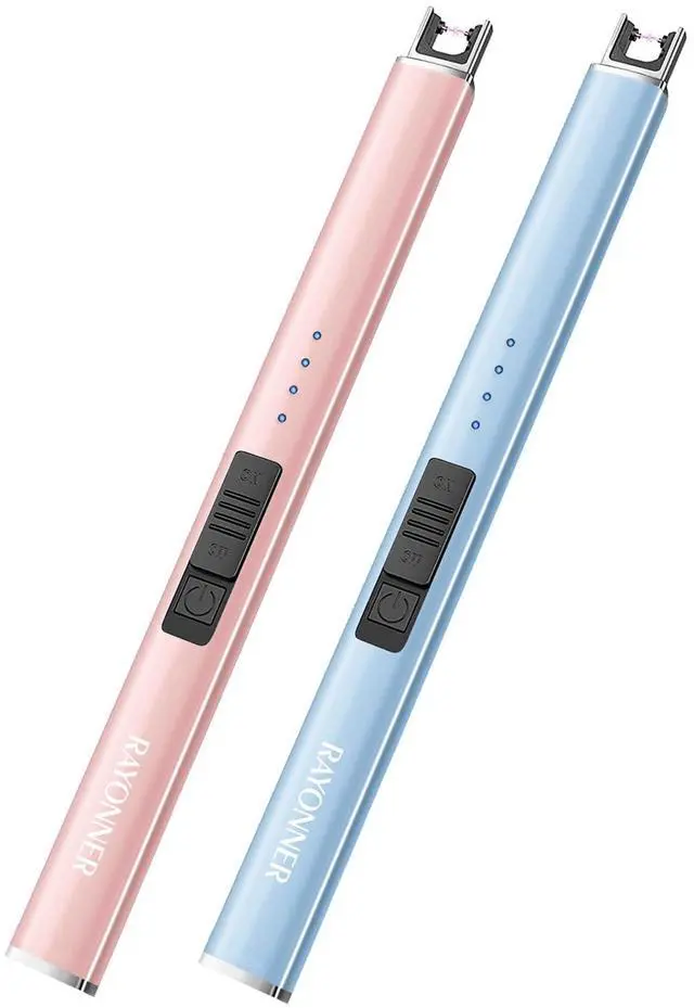 Main image of RAYONNER Rechargeable Electric Candle Lighter Windproof Plasma Arc Lighter for Deep Jars BBQ Camping Flameless Fire Starter Christmas Stocking Stuffers Gift Rose Gold+Sierra Blue