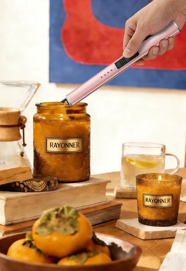 Alt view image 7 of 7 - RAYONNER Rechargeable Electric Candle Lighter Windproof Plasma Arc Lighter for Deep Jars BBQ Camping Flameless Fire Starter Christmas Stocking Stuffers Gift Rose Gold+Sierra Blue