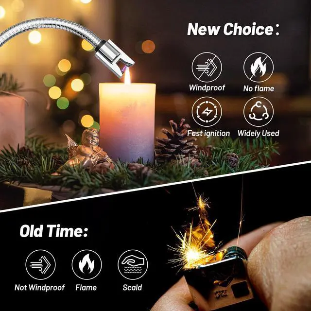 Alt view image 2 of 6 - AJIJING Electric Candle Lighter, Safty Lock, Long Flexible Neck, USB Type-C Port, Rechargeable Lighter, Windproof Flameless, Led Display, for Home Kitchen (Black)