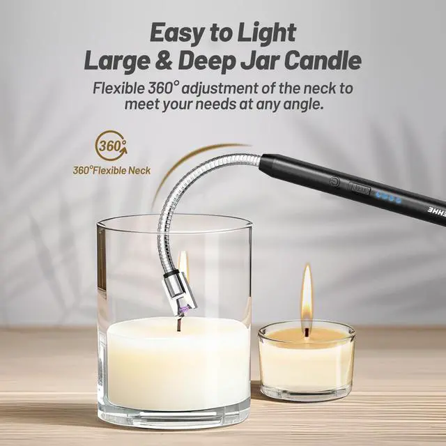 Alt view image 4 of 6 - AJIJING Electric Candle Lighter, Safty Lock, Long Flexible Neck, USB Type-C Port, Rechargeable Lighter, Windproof Flameless, Led Display, for Home Kitchen (Black)