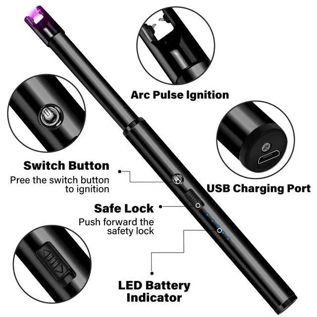 Alt view image 2 of 6 - Navpeak Electric Candle Lighter Windproof USB Rechargeable Flameless Long Neck Lighter for Candles Gas Stove Fireplace BBQ Kitchen Grills (Black)