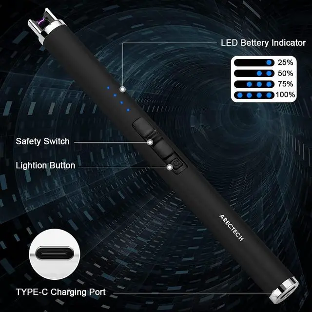 Alt view image 3 of 7 - ARECTECH Rechargeable Electric Candle Lighter Arc Plasma Windproof Lighter for Candle Kitchen Birthday Gift for Mom Men Wife with Type-C Cable Black 2 Pack