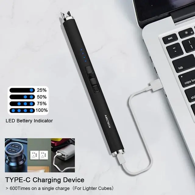 Alt view image 6 of 7 - ARECTECH Rechargeable Electric Candle Lighter Arc Plasma Windproof Lighter for Candle Kitchen Birthday Gift for Mom Men Wife with Type-C Cable Black 2 Pack