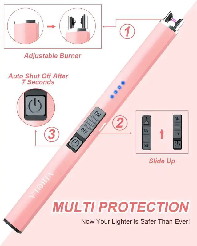 Alt view image 5 of 7 - Rechargeable Lighter Electric Candle Lighters Arc Plasma Flameless Windproof USB Lighter Multi-Safety Protection (Rose Gold)