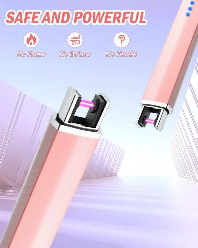 Alt view image 7 of 7 - Rechargeable Lighter Electric Candle Lighters Arc Plasma Flameless Windproof USB Lighter Multi-Safety Protection (Rose Gold)