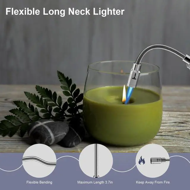 Alt view image 2 of 7 - TONYFUL Butane Lighter Long Neck Torch Lighter 2 Pack, Jet Flame Windproof Lighter with Visual Fuel Window, Refillable Lighters for Candle, Camping, Fireplace, BBQ(Fuel Not Included)