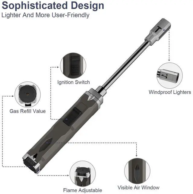 Alt view image 3 of 7 - TONYFUL Butane Lighter Long Neck Torch Lighter 2 Pack, Jet Flame Windproof Lighter with Visual Fuel Window, Refillable Lighters for Candle, Camping, Fireplace, BBQ(Fuel Not Included)