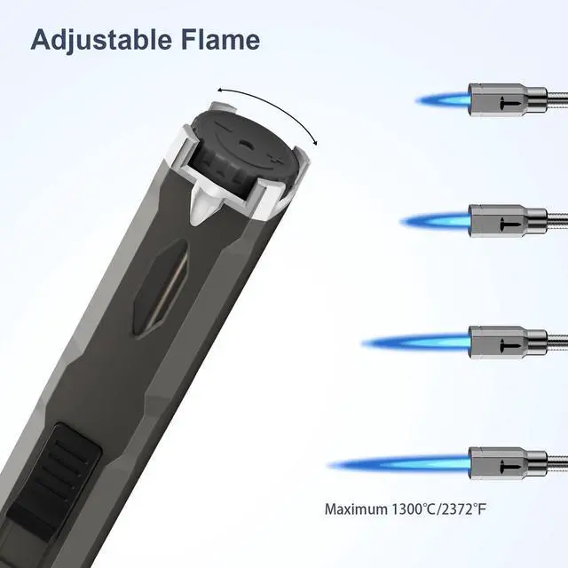 Alt view image 4 of 7 - TONYFUL Butane Lighter Long Neck Torch Lighter 2 Pack, Jet Flame Windproof Lighter with Visual Fuel Window, Refillable Lighters for Candle, Camping, Fireplace, BBQ(Fuel Not Included)
