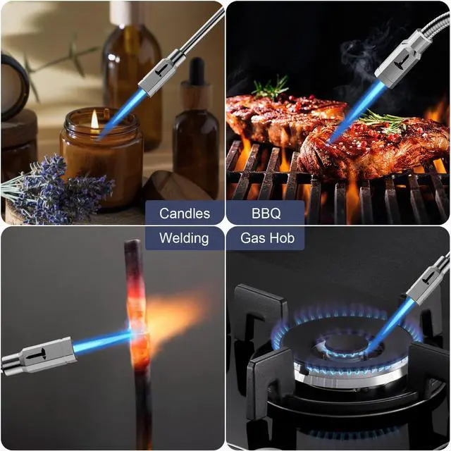 Alt view image 5 of 7 - TONYFUL Butane Lighter Long Neck Torch Lighter 2 Pack, Jet Flame Windproof Lighter with Visual Fuel Window, Refillable Lighters for Candle, Camping, Fireplace, BBQ(Fuel Not Included)