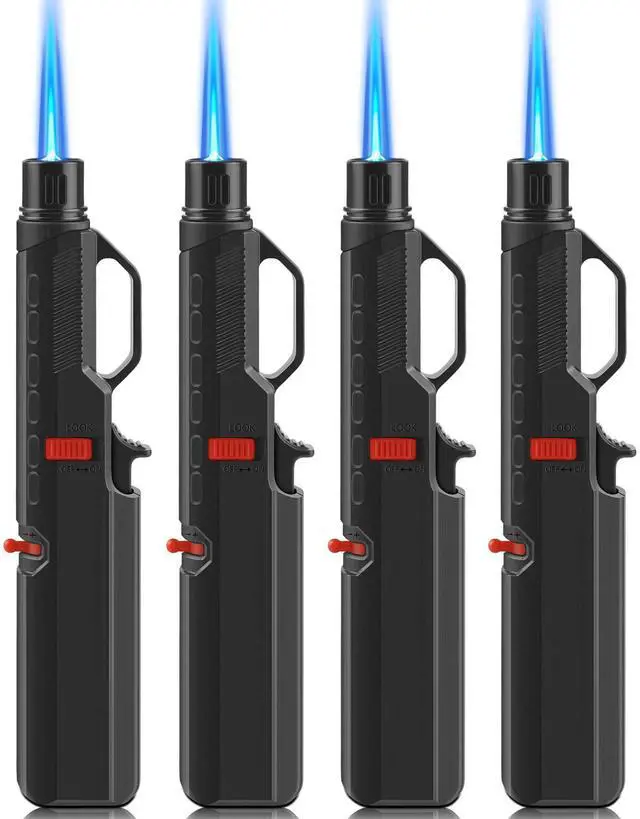 Main image of Samniu 4 Pack of Torch Lighter, Windproof Adjustable Jet Flame, with Safety Lock, Long Refillable Butane Torch Lighters for Grill, Camping, Candle, Stove (NO Gas)