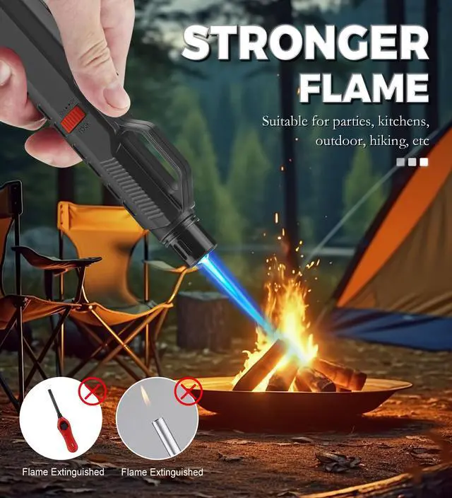 Alt view image 7 of 7 - Samniu 4 Pack of Torch Lighter, Windproof Adjustable Jet Flame, with Safety Lock, Long Refillable Butane Torch Lighters for Grill, Camping, Candle, Stove (NO Gas)