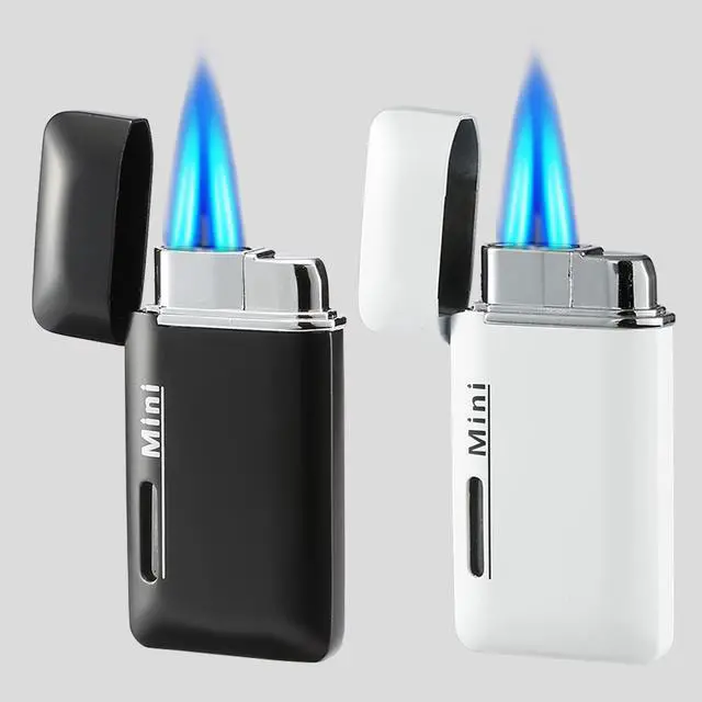 Main image of Cponmist 2 Pack Mini Butane Lighter, Double Jet Torch Lighter with Visible Window, Refillable and Adjustable Pocket Lighter, Great Little Gift for Men and Women, Black and White (Without Gas)