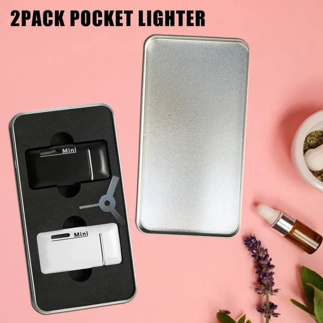 Alt view image 5 of 6 - Cponmist 2 Pack Mini Butane Lighter, Double Jet Torch Lighter with Visible Window, Refillable and Adjustable Pocket Lighter, Great Little Gift for Men and Women, Black and White (Without Gas)