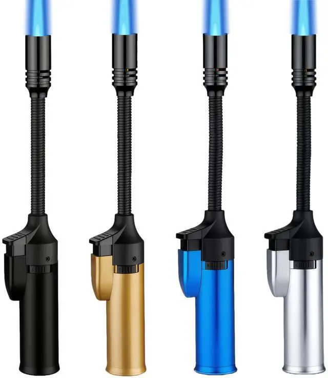 Main image of 4 Pack Long Butane Torch Lighter with 360° Flexible Neck & Safety Lock, Mini Refillable Windproof Adjustable Jet Flame Butane Gas Lighter for Candle Camping BBQ Grill Fireplace (Fuel Not Included)