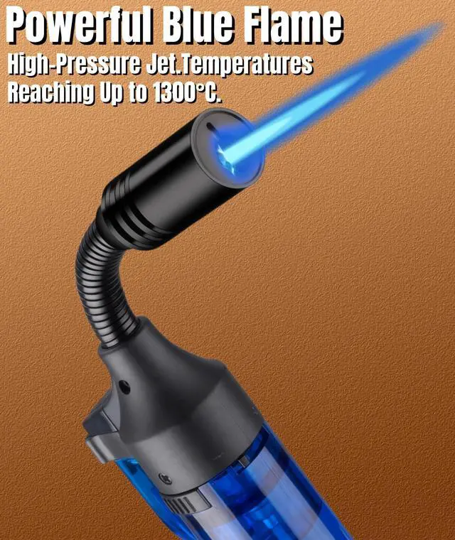 Alt view image 5 of 5 - 4 Pack Long Butane Torch Lighter with 360° Flexible Neck & Safety Lock, Mini Refillable Windproof Adjustable Jet Flame Butane Gas Lighter for Candle Camping BBQ Grill Fireplace (Fuel Not Included)